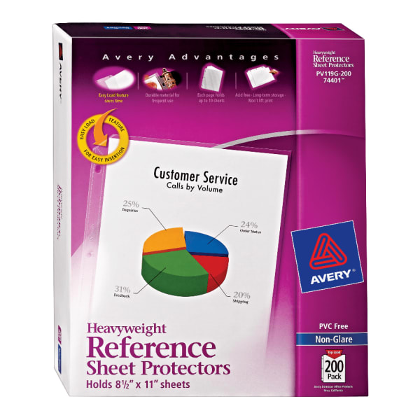 Avery Non-Glare Heavyweight Sheet Protectors With Easy Load, 8 1/2in x 11in, Top Loading, Pack Of 200