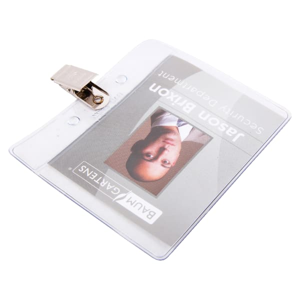 Baumgartens Horizontal Badge Holder With Clip, 2 1/2in x 3 1/2in, Clear, Pack Of 50