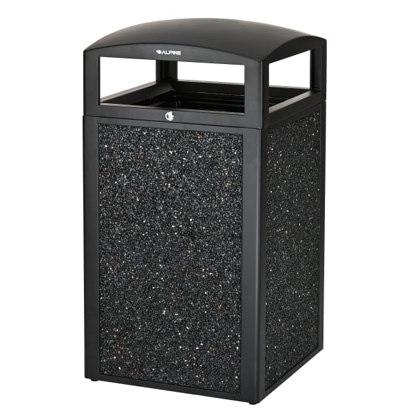 Alpine Industries Steel All-Weather Stone Panel Outdoor Commercial Trash Can With Lid, 40 Gallons, Gray