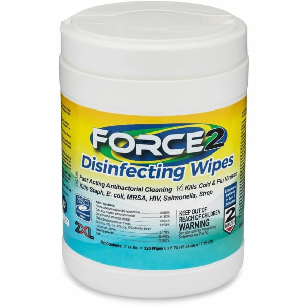 2XL Force2 Disinfecting Wipes, 6.75in x 6in, 220 Count, Total Qty 1