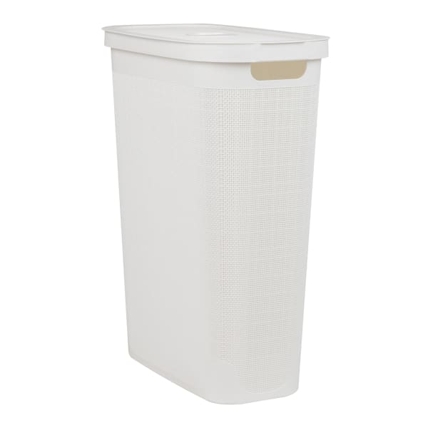 Mind Reader Linen Design Laundry Hamper, 40 L, 23-1/2inH x 10-3/4inW x 18-1/2inL, White