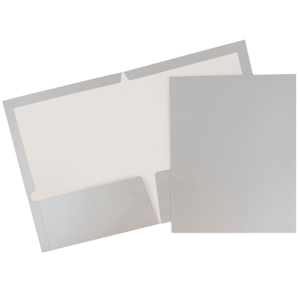JAM Paper Glossy 2-Pocket Presentation Folders, Grey, Pack of 6