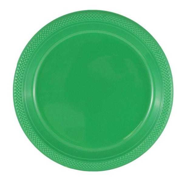 JAM PAPER Round Plastic Party Plates, Large, 10 1/4 inch, Green, 20/Pack