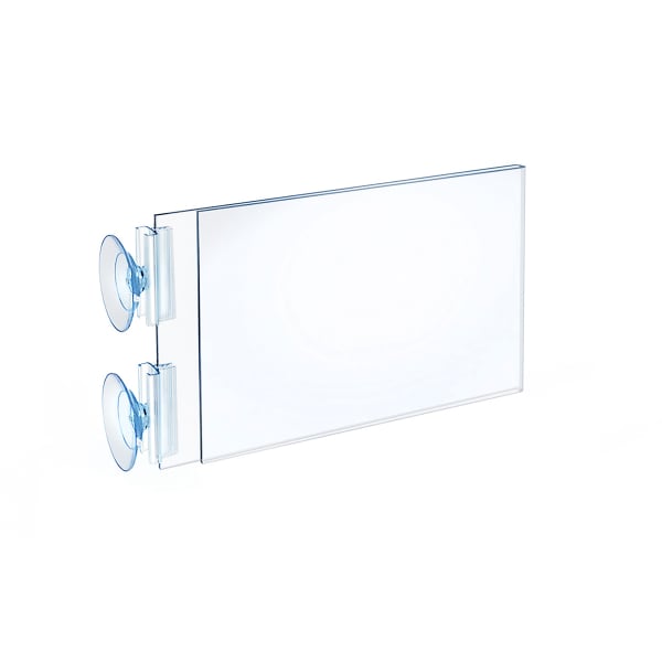 Azar Displays 2-Sided Acrylic Horizontal/Vertical Suction Cup Sign Holders, 5inH x 7-3/4inW x 1-3/4inD, Clear, Pack Of 10 Sign Holders