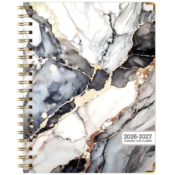 2026-2027 Excello Brands 14-Month Academic Year Hardcover Weekly/Monthly Fashion Planner, 8-1/2in x 11in, Black Gold Marble, May To June, Total Qty 1