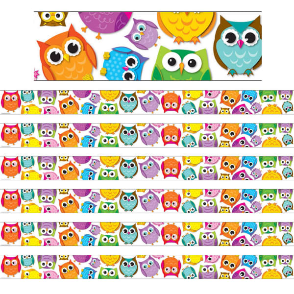 Carson Dellosa Education Straight Border, Colorful Owls, 36ft Per Pack, Set Of 6 Packs