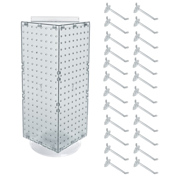 Azar Displays 4-Sided Revolving Pegboard Display With Hooks, 21inH x 8inW x 8inD, Clear