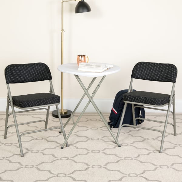 Flash Furniture HERCULES Series Premium Curved Triple Braced & Hinged Fabric Upholstered Metal Folding Chairs, Black, Set Of 2 Chairs