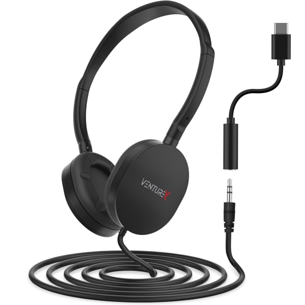 VentureX K22 Wired Kids Headset, 3.5mm/USB-C/Stereo, Black, Total Qty 1