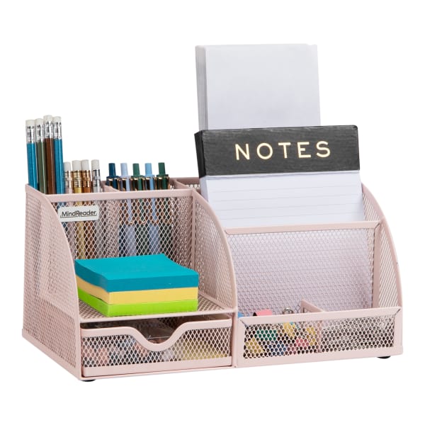 Mind Reader 7-Compartment Desktop Organizer, 5-1/4inH x 5-1/2inW x 11inD, Pink