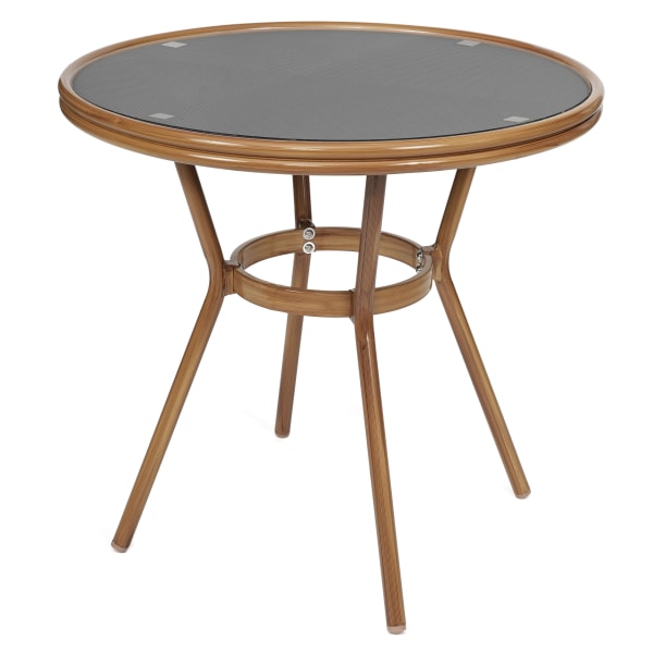Flash Furniture Marseille Indoor/Outdoor Commercial Bistro 31.5in Table, Textilene, Glass Top, Bamboo Print Aluminum Frame, Black Textilene/Natural Frame
