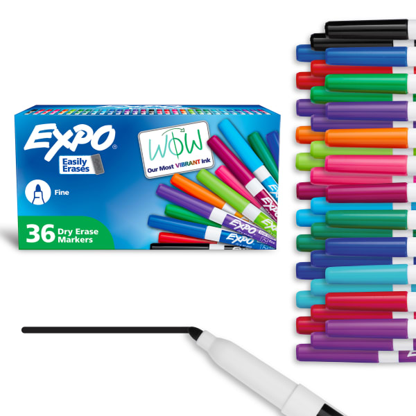 EXPO Dry Erase Markers, Whiteboard Markers with Low Odor Ink, Fine Tip, Assorted Vibrant Colors, 36 Count