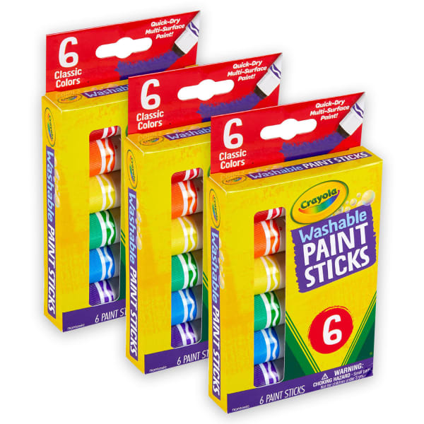 Crayola Washable Paint Sticks, 8 mL, Assorted, Pack Of 6 Paints, Set Of 3 Packs