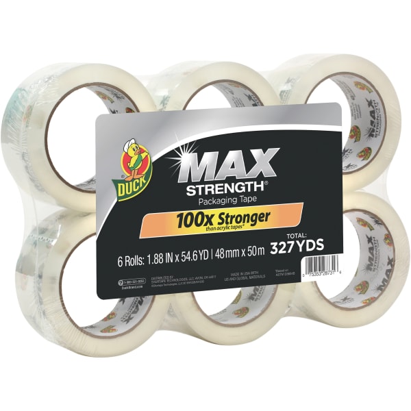 Duck Brand Brand Max Strength Packaging Tape - 54.60 yd Length x 1.88in Width x 3.1 mil Thickness - Clear - 6 / Pack