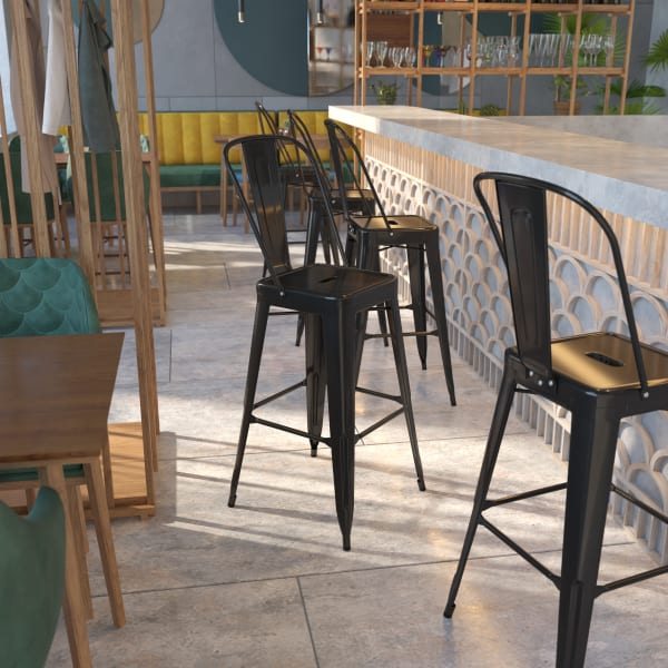 Flash Furniture Commercial-Grade High-Back Bar Stool, Black