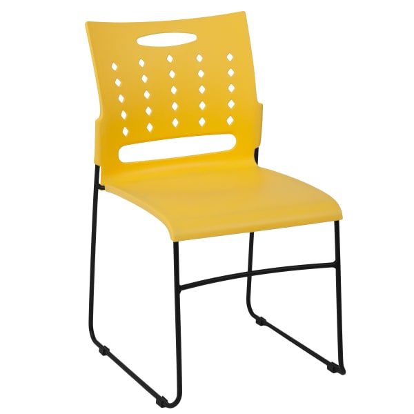 Flash Furniture Sled-Base Stacking Chairs With Handles And Air-Vent Backs, Yellow