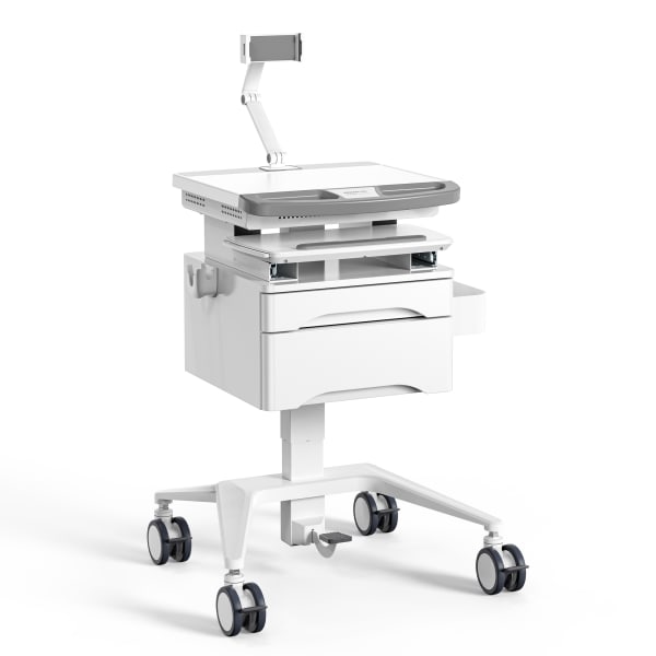 Mount-It! MedHub Mobile Medical Cart Workstation With Drawers And Tablet Arm, White/Gray
