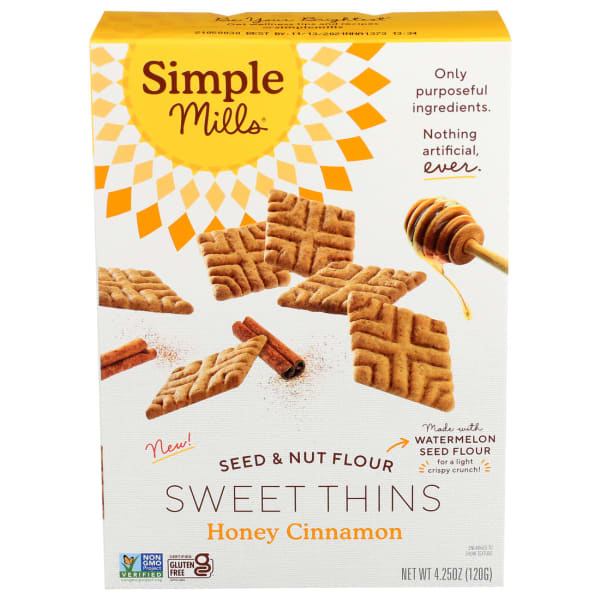 Simple Mills Seed And Nut Flour Sweet Thins, Honey Cinnamon, 4.25 Oz, Total Qty 6