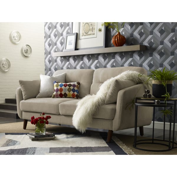 Elle Decor Chloe Mid-Century Modern Sofa, Beige/Chestnut