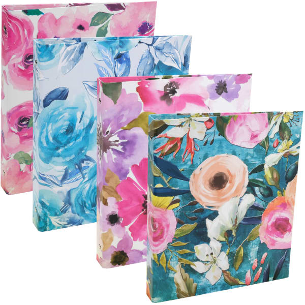 Global 3-Ring Decorative Binders, 1in Round Rings, Assorted Floral, Pack Of 4 Binders