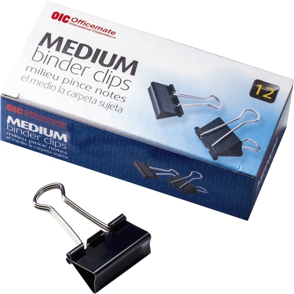Officemate Binder Clips - Medium - 9in Length x 2.4in Width - 0.62in Size Capacity - for File - Corrosion Resistant, Durable - Black - 12/Box - 12 / Pack