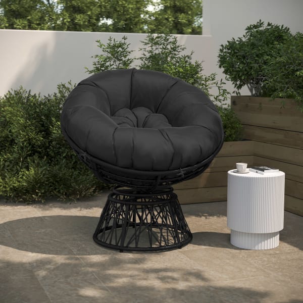 Flash Furniture Bowie Comfort Series Swivel Patio Chair With Cushion, Black