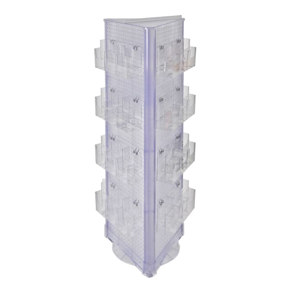 Azar Displays Triangle 72-Pocket 3-Sided Revolving Pegboard Floor Display, 61inH x 18inW x 18inD, Clear
