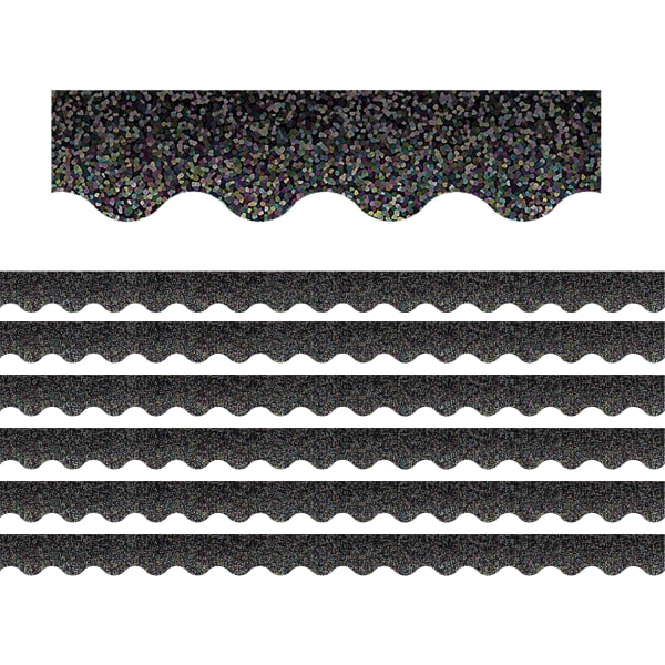 Teacher Created Resources Scalloped Border Trim Packs, 35', Black Sparkle, Set Of 6 Packs
