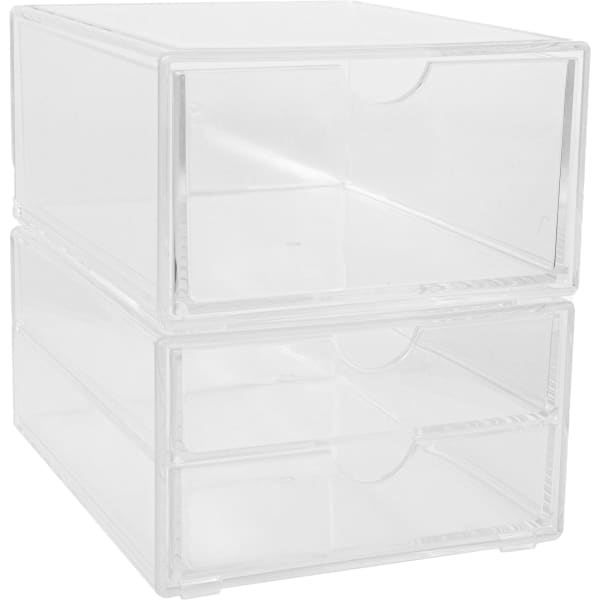 Martha Stewart Brody Stackable Plastic Office Desktop Organizer Boxes, 3-1/2inH x 6inW x 7-1/2inD, Clear, Set Of 2 Boxes