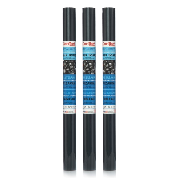 Con-Tact Adhesive Chalkboard Rolls, 18in x 6ft, Black, Pack Of 3 Rolls