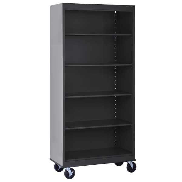 Sandusky Mobile Welded Steel Bookcase, 5-Shelf, 78inH x 36inW x 18inD, Black