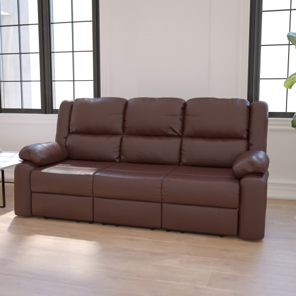 Flash Furniture Harmony Series LeatherSoft Faux Leather Sofa With 2 Built-In Recliners, Brown