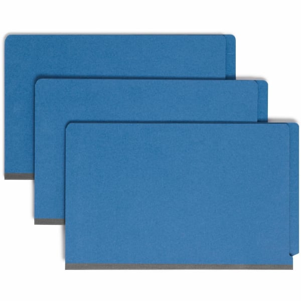 Smead End-Tab Classification Folders, 2in Expansion, 2 Dividers, 8 1/2in x 14in, Legal, 50% Recycled, Dark Blue, Box of 10