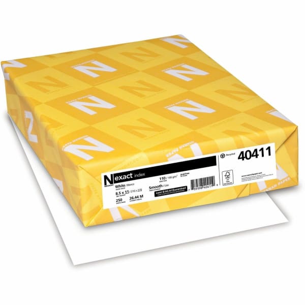 Exact Inkjet Or Laser Index Paper, 1 Ream, White, Letter Size (8 1/2in x 11in), Ream Of 500 Sheets, 110 Lb, 94 Brightness