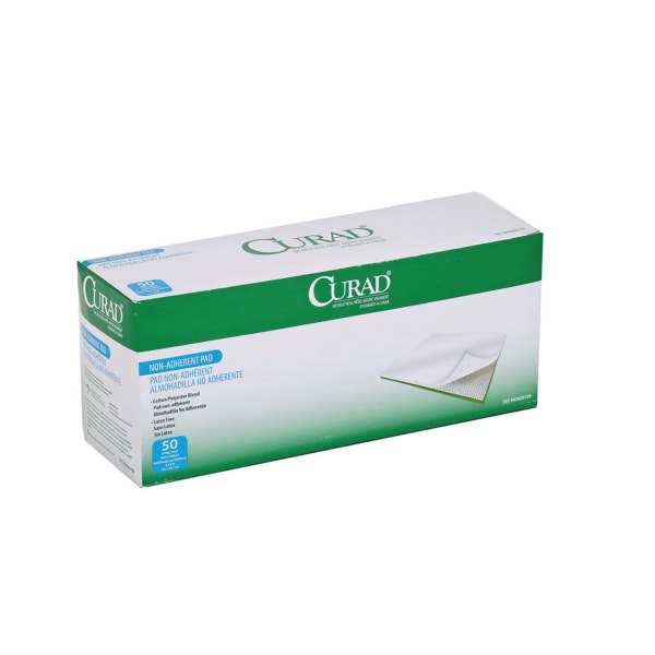CURAD Sterile Non-Adherent Pads, 3in x 8in, White, 50 Per Box, Case Of 12 Boxes