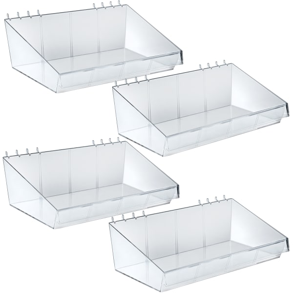 Azar Displays Divider Bins, Small Size, 4in x 13in x 7in, Clear, Pack Of 4