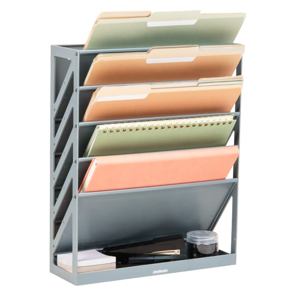 Mind Reader 5-Tier Vertical File Holder, 16inH x 4-1/4inW x 13inD, Gray