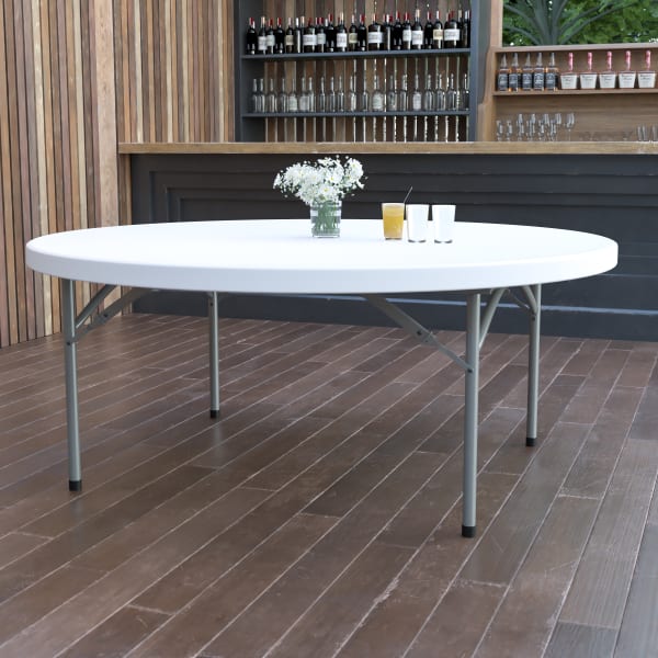 Flash Furniture Round Plastic Folding Table, 29inH x 71inW x 71inD, Granite White/Gray