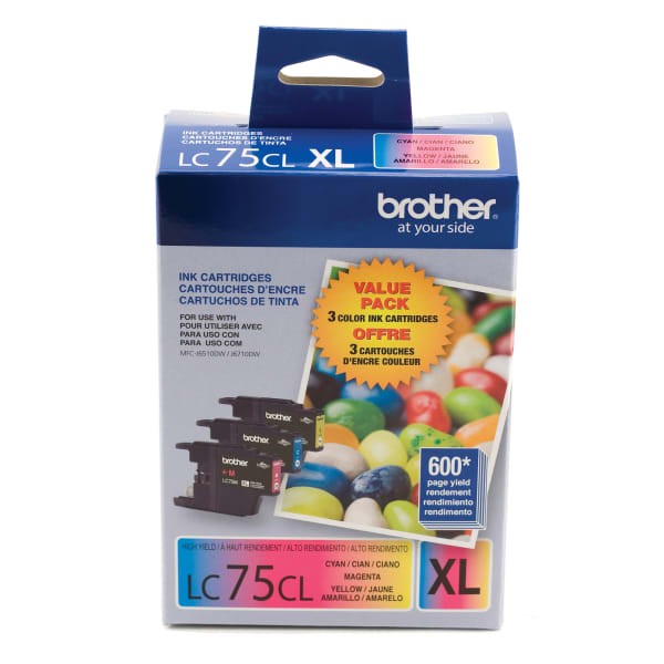 Brother LC75 Cyan, Magenta, Yellow Ink Cartridges, Pack Of 3, LC753PKS