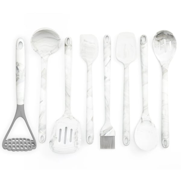 Better Houseware 8-Piece Silicone Utensils Set, White Marble