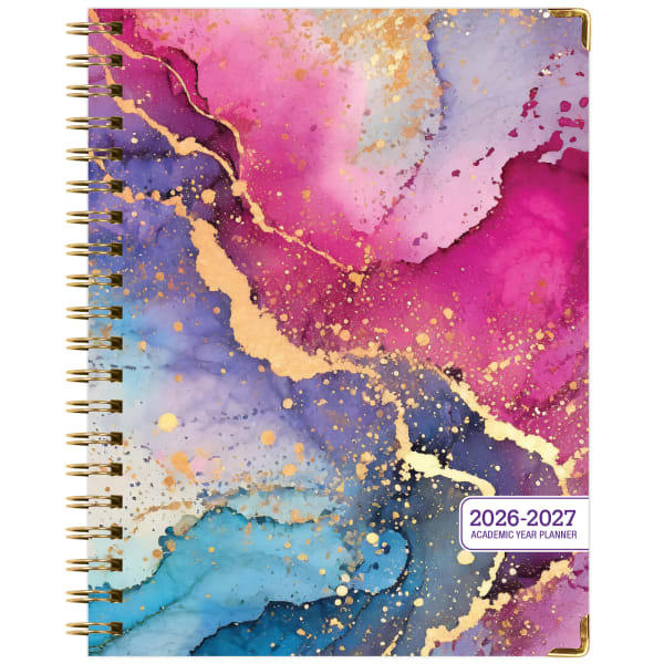 2026-2027 Excello Brands 14-Month Academic Year Hardcover Weekly/Monthly Fashion Planner, 8-1/2in x 11in, Rainbow Gold Marble, May To June, Total Qty 1
