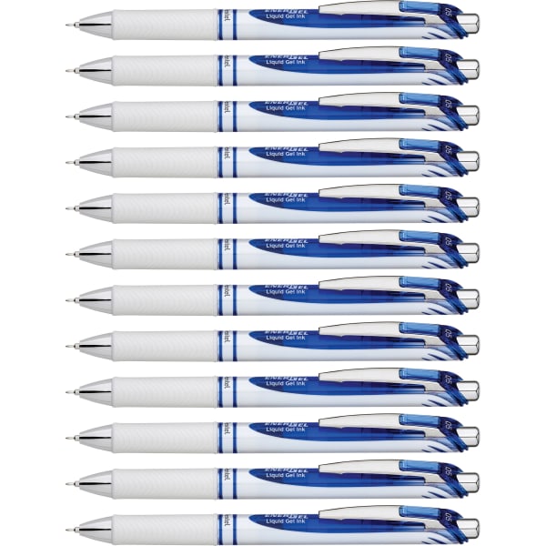 Pentel EnerGel Pearl Liquid Gel Pens, Pack Of 12, Fine Point, 0.5 mm, Pearl White/Silver Barrel, Blue Ink