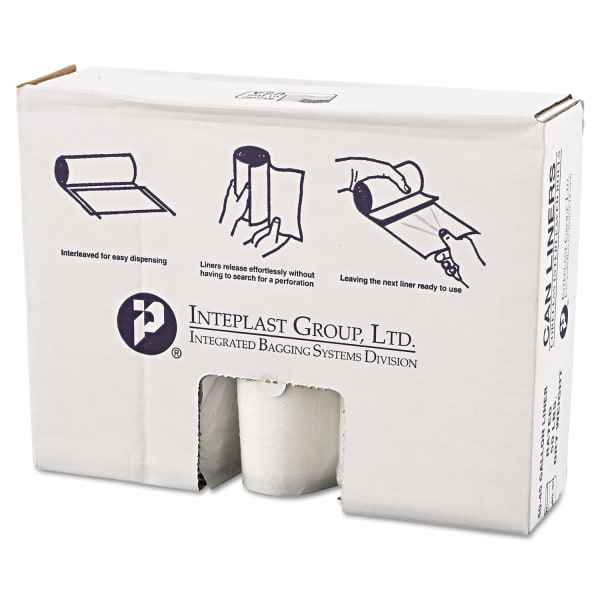 Inteplast Group High-Density Commercial Can Liner Value Pack, 45 gal, 12 mic, 40in x 46in, Clear, Interleaved Roll, 25 Bags/Roll, 10 Rolls/CT