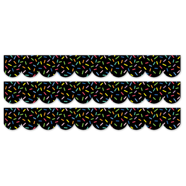 Creative Teaching Press EZ Border, 3in x 24in Strips, Core Decor Sprinkles on Black, 48 Feet Per Pack, Set Of 3 Packs
