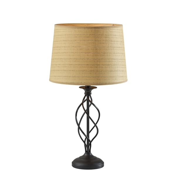 Adesso Darcy Table Lamp, 26inH, Natural Woven Rattan Shade/Black Base