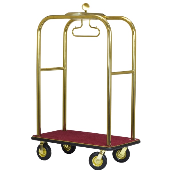 Hospitality 1 Source Boardwalk Bellmans Cart, 76inH x 48inW x 27inD, Burgundy Carpet/Titanium Gold
