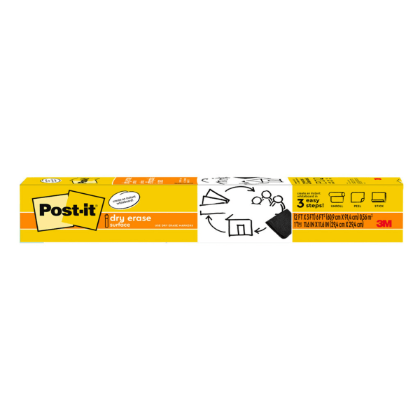 Post it Non-Magnetic Dry-Erase Whiteboard Surface, 24in x 36in, White