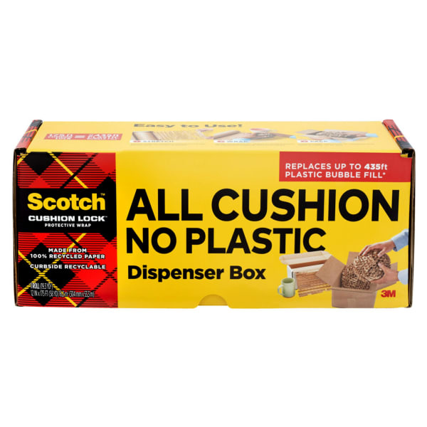 Scotch Cushion Lock Protective Wrap, 12 in x 175 ft, 1 Roll, 100% Recycled Paper, Honeycomb Packing Paper, Alternative for Bubble Cushion Wrap, Brown