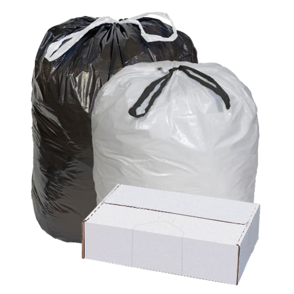 Highmark Draw And Tie Can Liners, 0.7 mil, 15 Gallons, 24in x 28in, White, Box Of 300