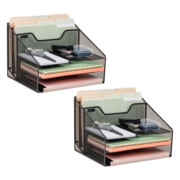 Mind Reader File Organizer Desk Organizer Storage Paper Tray, 9-1/2inH x 11-1/2inW x 12-1/2inD, Black, Set of 2